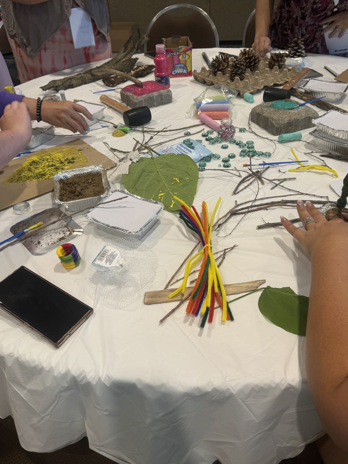 Workshop materials including natural loose parts and creative supplies